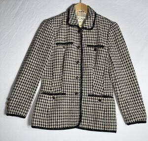 Escada Margaretha Women‎ 38 Houndstooth Wool Blend Jacket Blazer Black